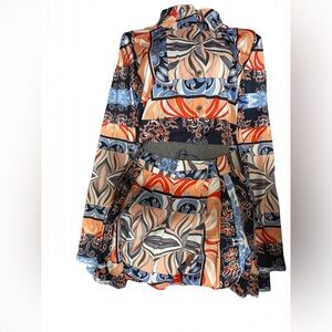 Vibrant Orange and Blue Skirt Set for a Bold Look